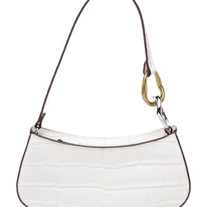 Staud White Croc-Embossed Shoulder Bag